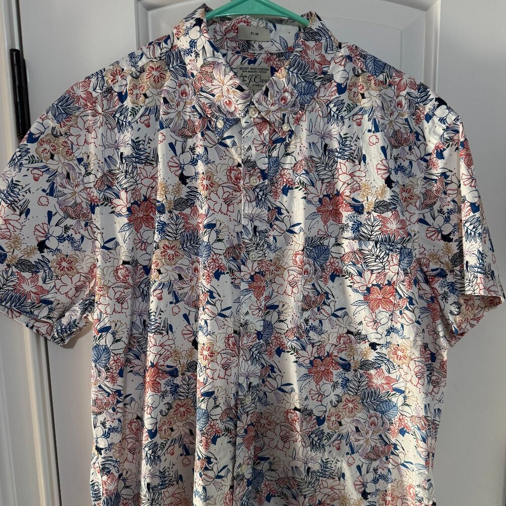 J Crew Washed Floral Shirt Men L Slim Fit Button Down